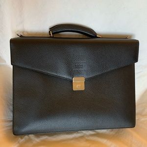 Armani Black Leather Briefcase + Shoulder Strap